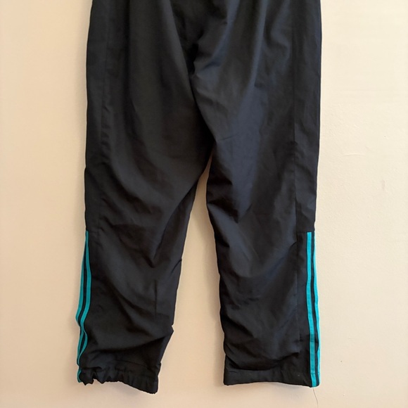 adidas Black & Teal Stripe Windbreaker Track Pants w Toggle Ankle Cuff - Picture 12 of 13